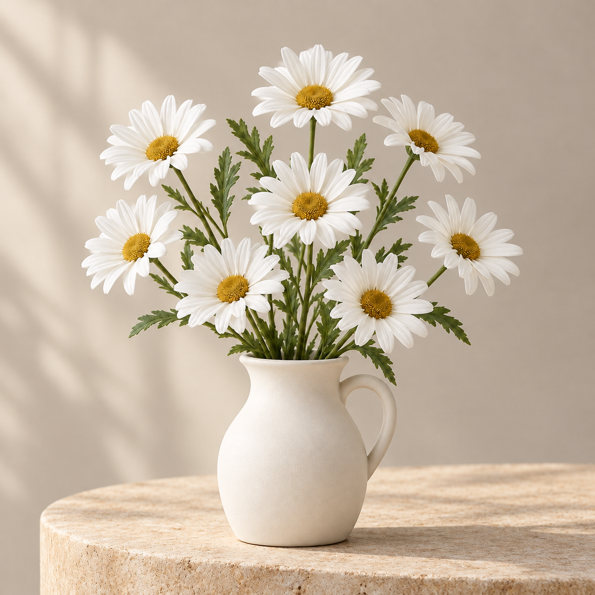 Floravyner White Artificial Daisy Arrangement with Pitcher Vase
