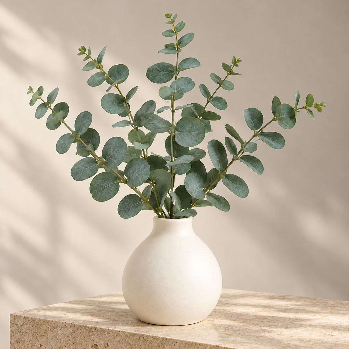 Floravyner Artificial Eucalyptus Arrangement with Off-White Vase