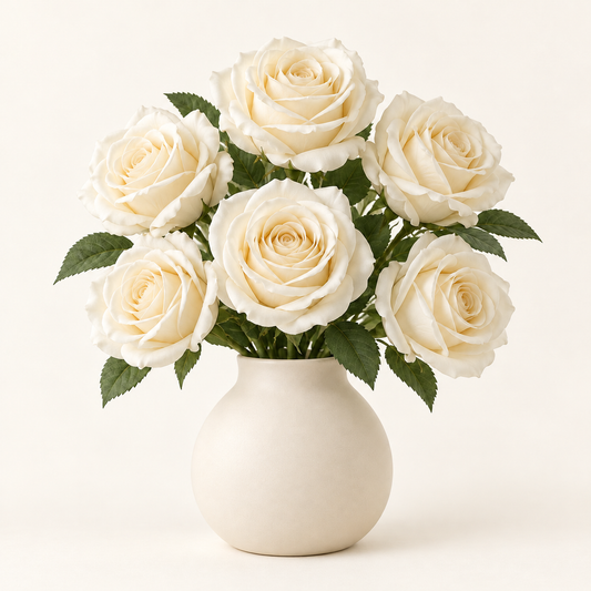 Floravyner Cream Ivory Artificial Rose Arrangement with Vase