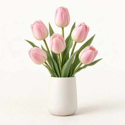 Floravyner Soft Pink Artificial Tulip Arrangement with Vase