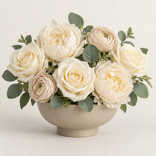 Floravyner Cream & Beige Artificial Mixed Floral Arrangement