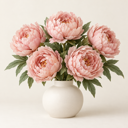 Floravyner Blush Pink Artificial Peony Arrangement with Vase