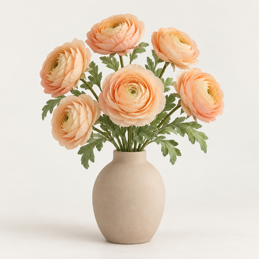 Floravyner Peach Artificial Ranunculus Arrangement with Vase