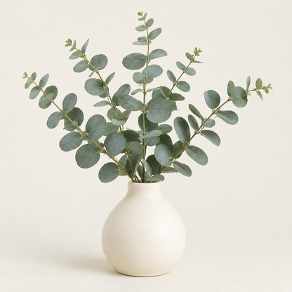 Floravyner Artificial Eucalyptus Arrangement with Off-White Vase