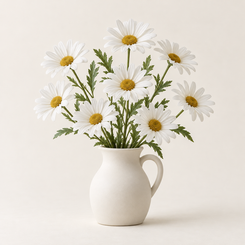 Floravyner White Artificial Daisy Arrangement with Pitcher Vase