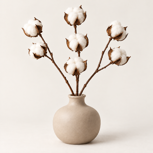 Floravyner Artificial Cotton Stem Arrangement in Beige Vase