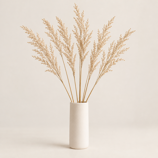 Floravyner Artificial Reed Grass Arrangement in Ivory Vase