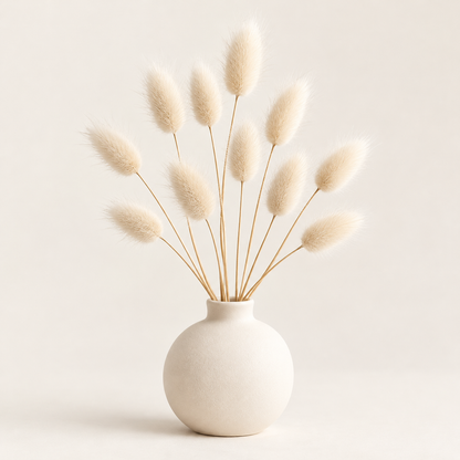 Floravyner Artificial Bunny Tail Grass Arrangement in Ivory Vase