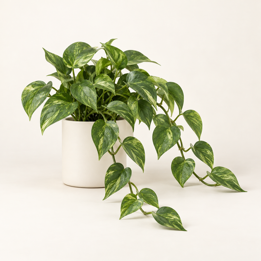 Floravyner Artificial Trailing Pothos Arrangement in Off-White Pot