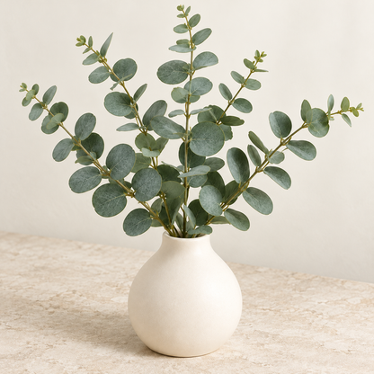 Floravyner Artificial Eucalyptus Arrangement with Off-White Vase