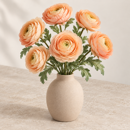 Floravyner Peach Artificial Ranunculus Arrangement with Vase