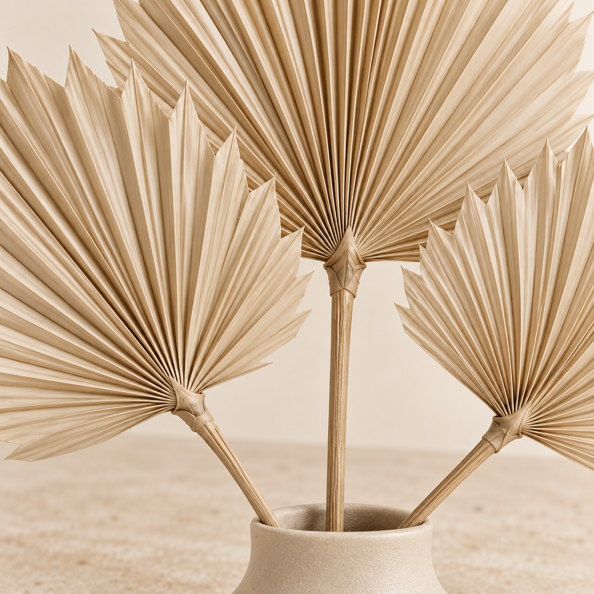 Floravyner Artificial Palm Fan Leaf Arrangement in Beige Vase