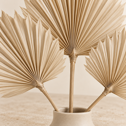 Floravyner Artificial Palm Fan Leaf Arrangement in Beige Vase