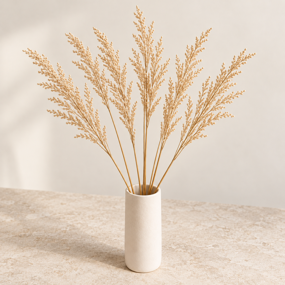 Floravyner Artificial Reed Grass Arrangement in Ivory Vase