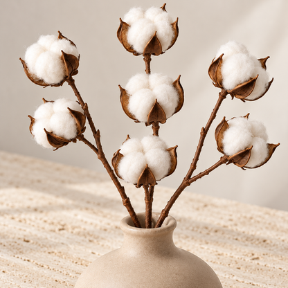Floravyner Artificial Cotton Stem Arrangement in Beige Vase