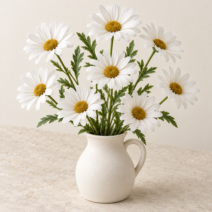 Floravyner White Artificial Daisy Arrangement with Pitcher Vase