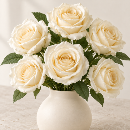 Floravyner Cream Ivory Artificial Rose Arrangement with Vase