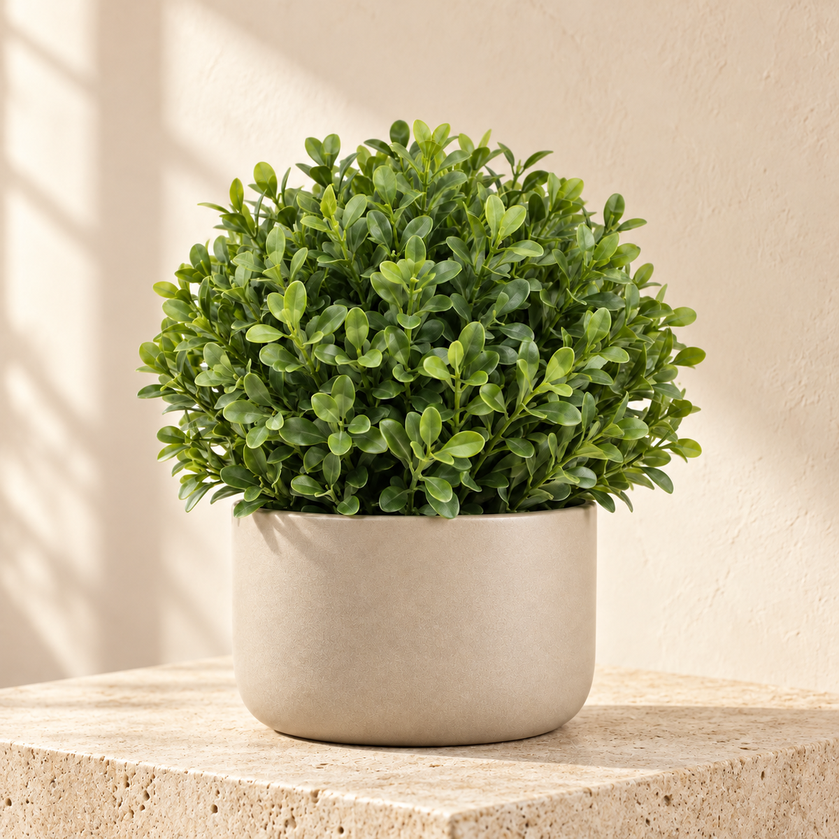 Floravyner Artificial Boxwood-Style Arrangement in Beige Pot