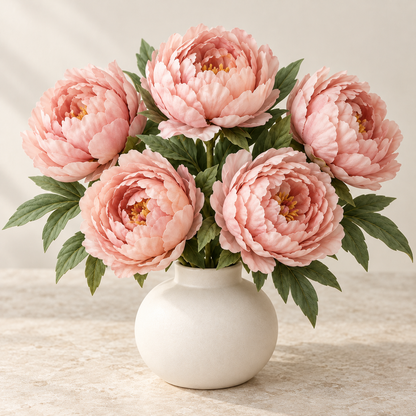 Floravyner Blush Pink Artificial Peony Arrangement with Vase