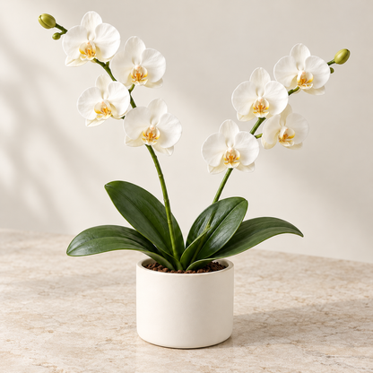 Floravyner White Artificial Orchid Arrangement in Pot