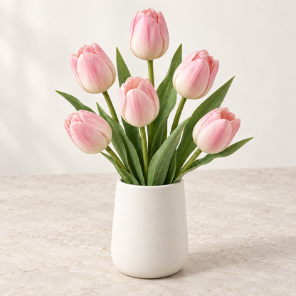 Floravyner Soft Pink Artificial Tulip Arrangement with Vase