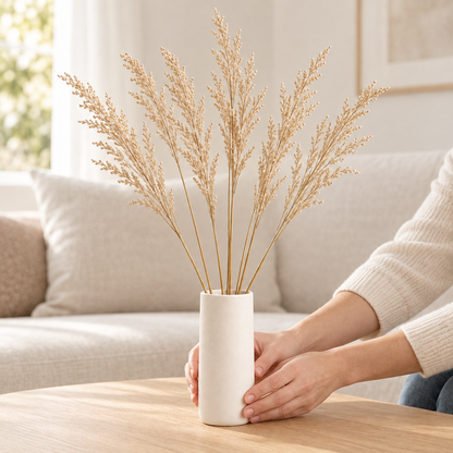 Floravyner Artificial Reed Grass Arrangement in Ivory Vase