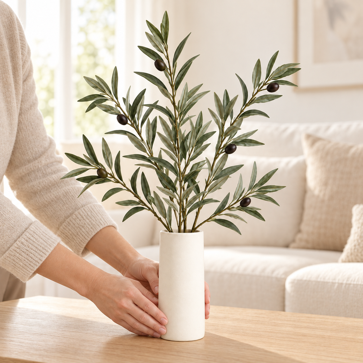 Floravyner Artificial Olive Branch Arrangement with Vase