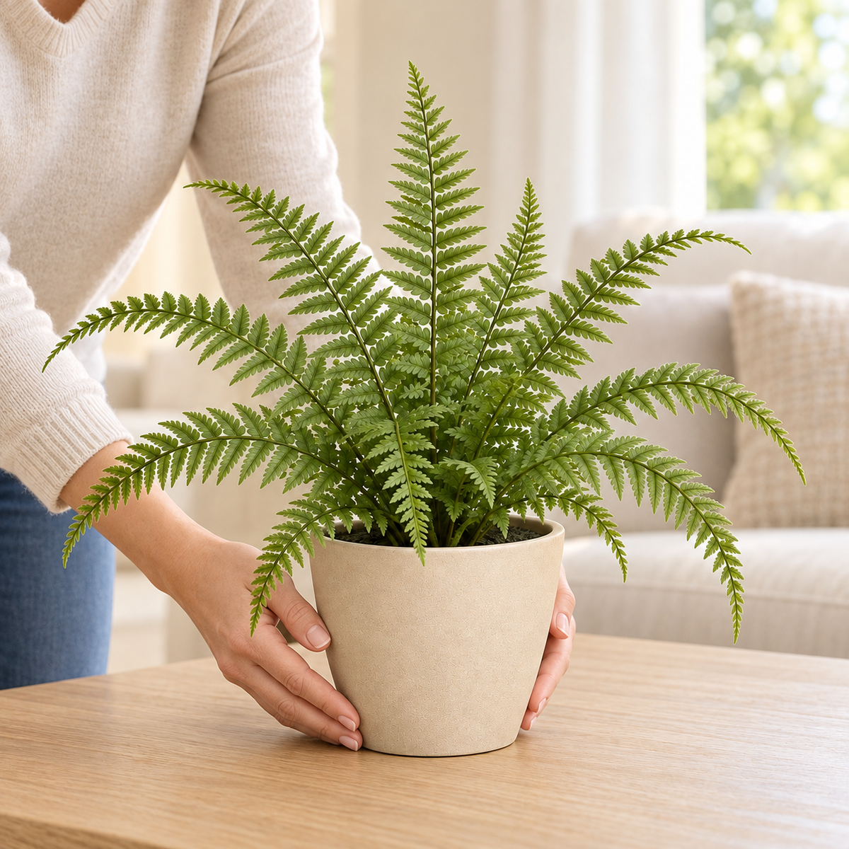 Floravyner Artificial Fern Arrangement in Beige Pot