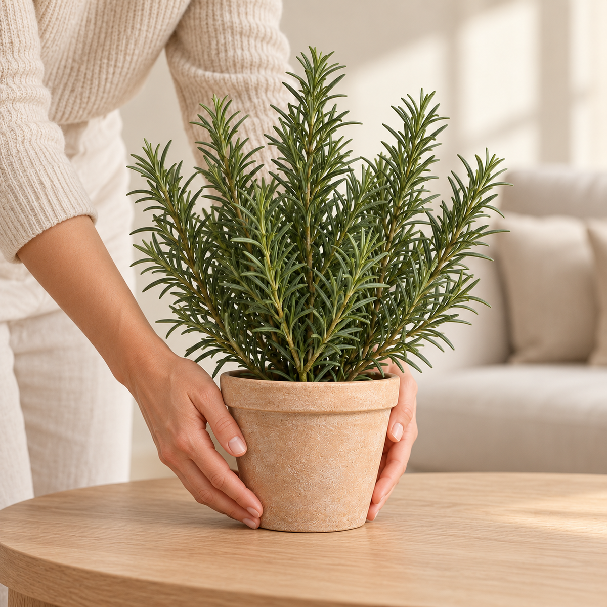Floravyner Artificial Rosemary Arrangement in Terracotta-Coloured Pot