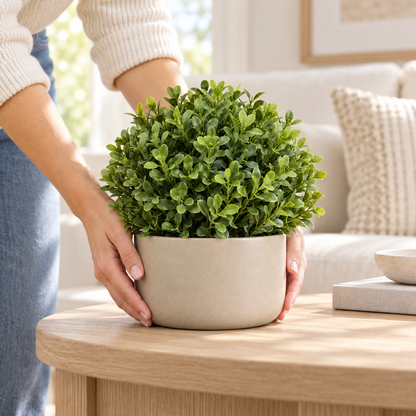 Floravyner Artificial Boxwood-Style Arrangement in Beige Pot