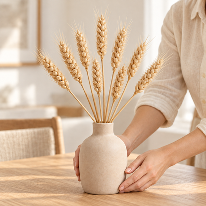 Floravyner Artificial Wheat Stem Arrangement in Beige Vase
