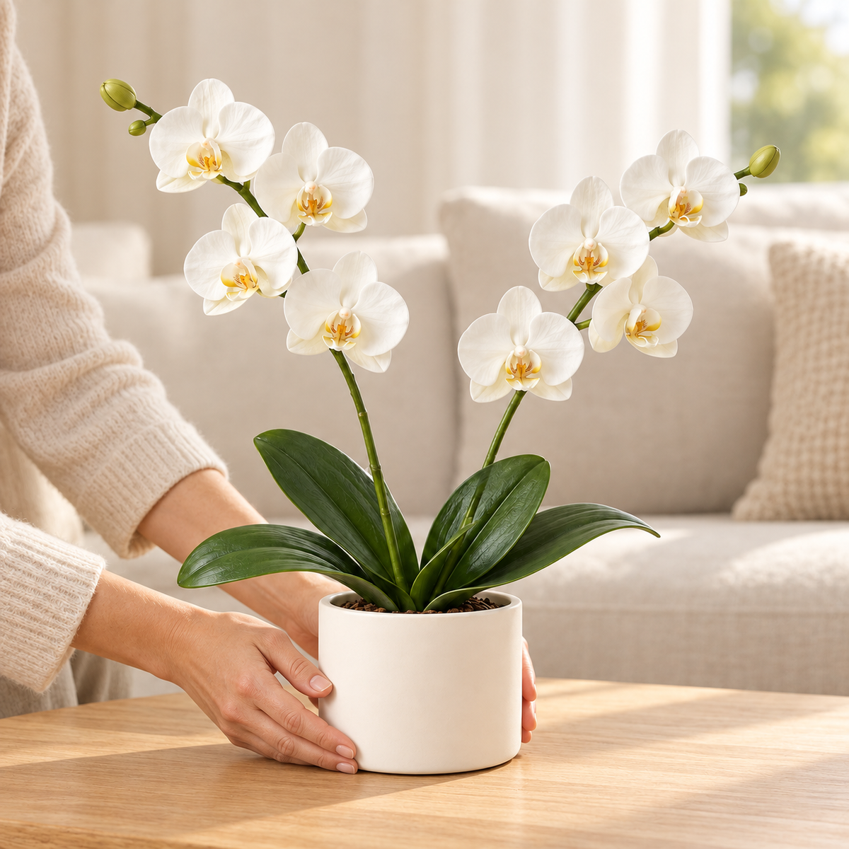 Floravyner White Artificial Orchid Arrangement in Pot