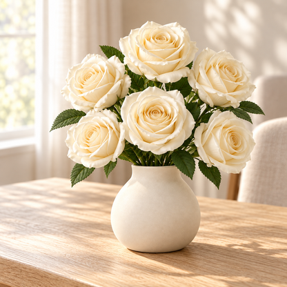 Floravyner Cream Ivory Artificial Rose Arrangement with Vase
