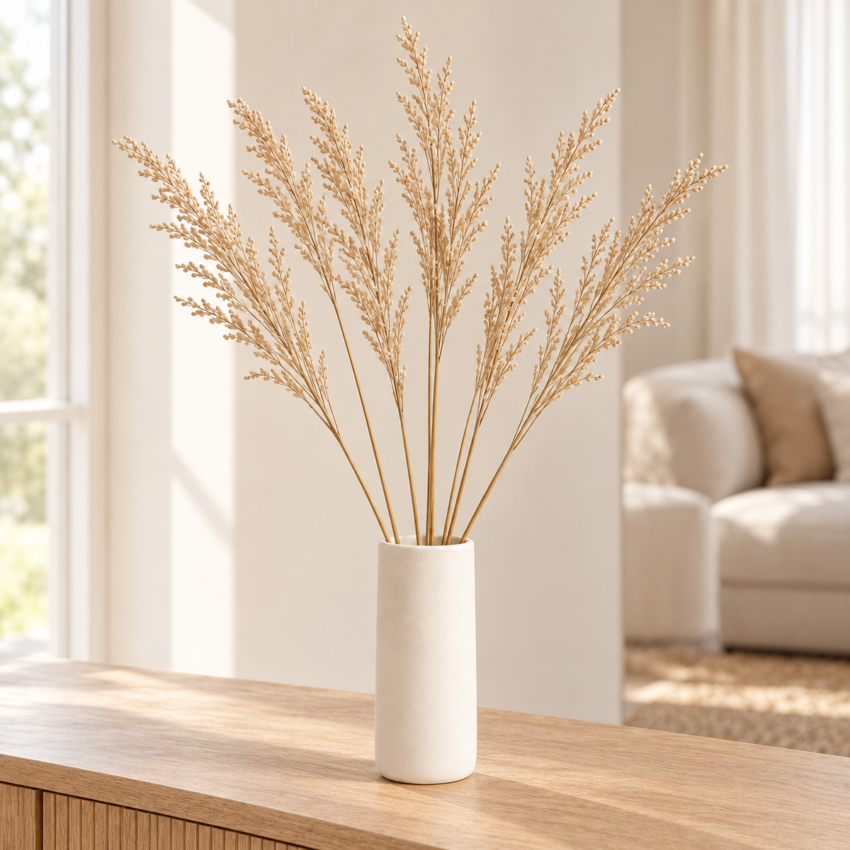 Floravyner Artificial Reed Grass Arrangement in Ivory Vase