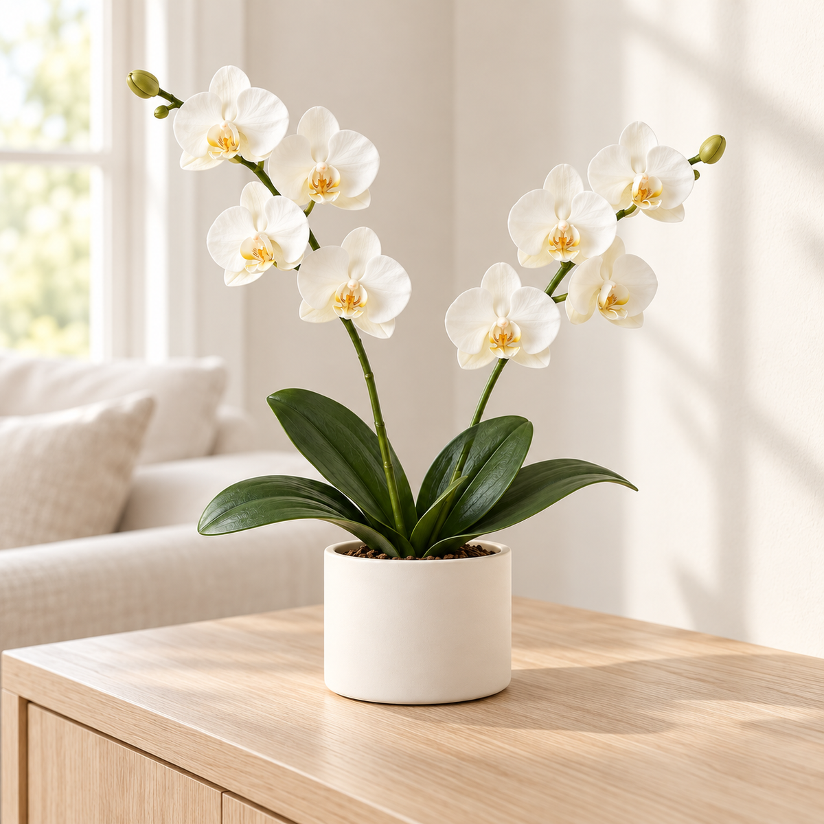 Floravyner White Artificial Orchid Arrangement in Pot