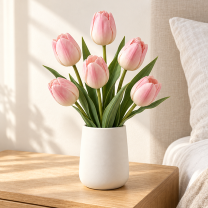 Floravyner Soft Pink Artificial Tulip Arrangement with Vase