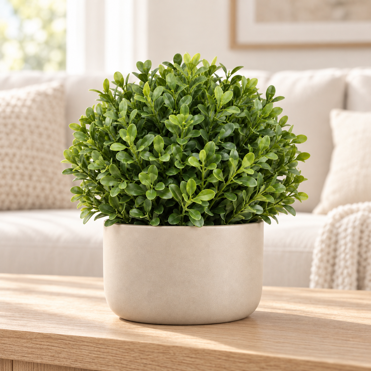 Floravyner Artificial Boxwood-Style Arrangement in Beige Pot
