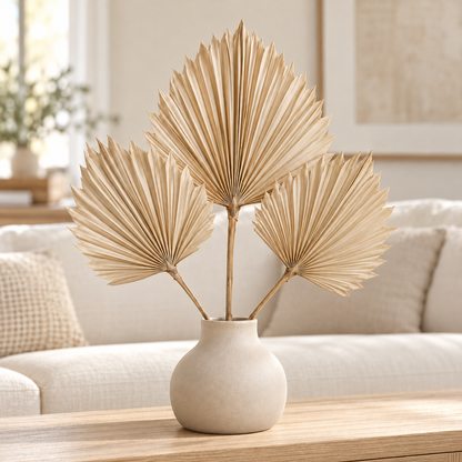 Floravyner Artificial Palm Fan Leaf Arrangement in Beige Vase
