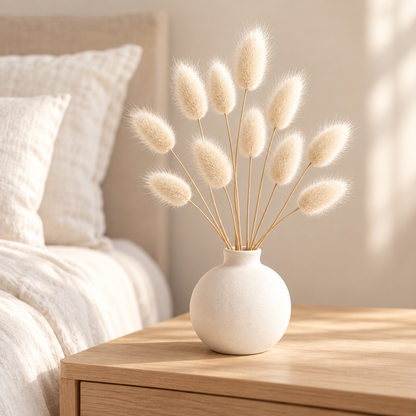 Floravyner Artificial Bunny Tail Grass Arrangement in Ivory Vase