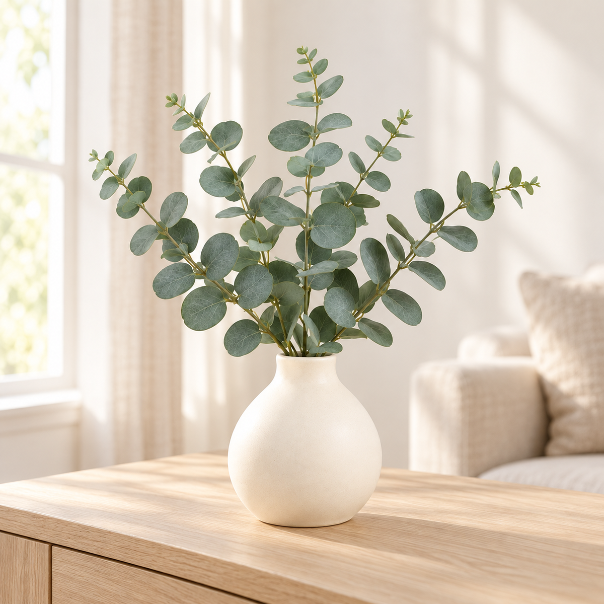 Floravyner Artificial Eucalyptus Arrangement with Off-White Vase