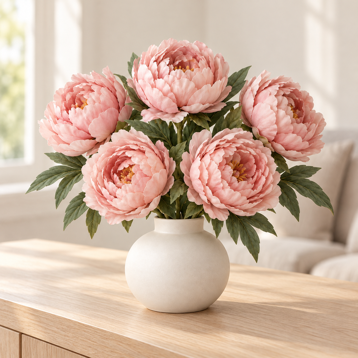 Floravyner Blush Pink Artificial Peony Arrangement with Vase
