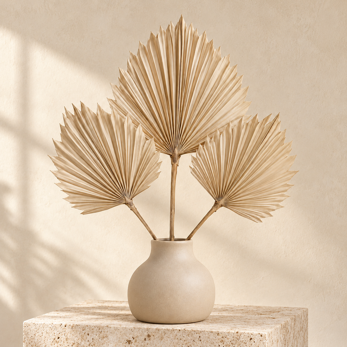 Floravyner Artificial Palm Fan Leaf Arrangement in Beige Vase