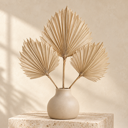 Floravyner Artificial Palm Fan Leaf Arrangement in Beige Vase