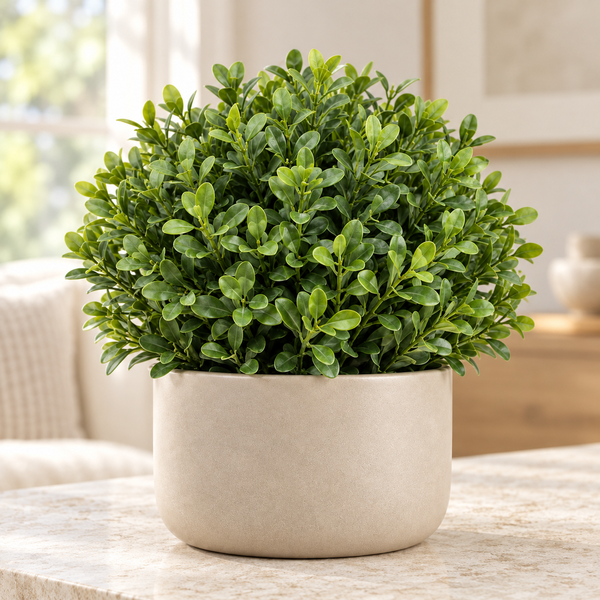 Floravyner Artificial Boxwood-Style Arrangement in Beige Pot
