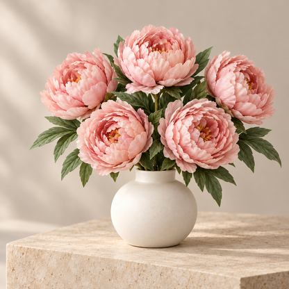 Floravyner Blush Pink Artificial Peony Arrangement with Vase