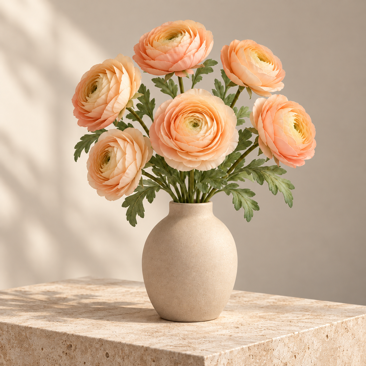 Floravyner Peach Artificial Ranunculus Arrangement with Vase
