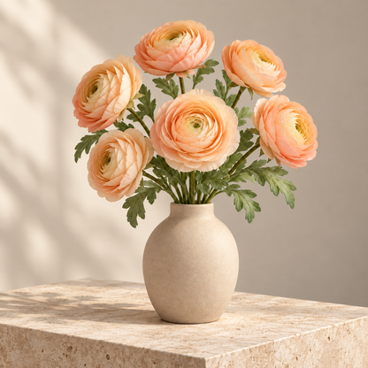 Floravyner Peach Artificial Ranunculus Arrangement with Vase