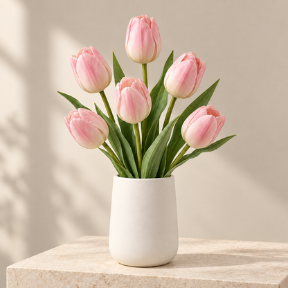 Floravyner Soft Pink Artificial Tulip Arrangement with Vase