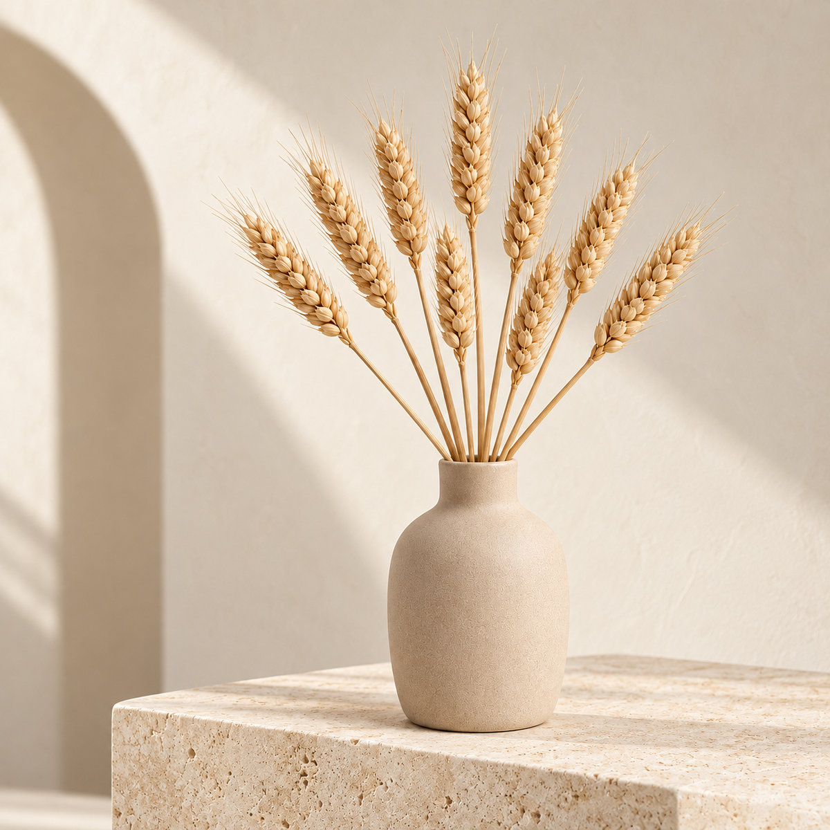 Floravyner Artificial Wheat Stem Arrangement in Beige Vase