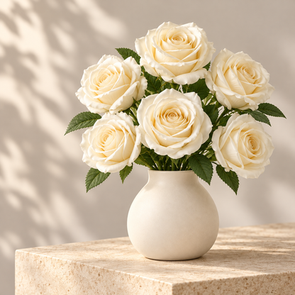 Floravyner Cream Ivory Artificial Rose Arrangement with Vase